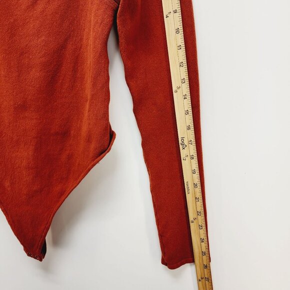 Good American Womens Rust Red Asymmetrical Cutout Long Sleeve Bodysuit Size 3 - Picture 8 of 12